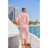 image:imageCOOFANDY Mens 2 Piece Cotton Sets Casual Long Sleeve Cuban Henley Shirt and Loose Pants Set Beach Vacation OutfitsPink