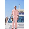 image:imageCOOFANDY Mens 2 Piece Cotton Sets Casual Long Sleeve Cuban Henley Shirt and Loose Pants Set Beach Vacation OutfitsPink