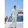 image:imageCOOFANDY Mens 2 Piece Cotton Sets Casual Long Sleeve Cuban Henley Shirt and Loose Pants Set Beach Vacation OutfitsSky Blue