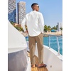 image:imageCOOFANDY Mens 2 Piece Cotton Sets Casual Long Sleeve Cuban Henley Shirt and Loose Pants Set Beach Vacation OutfitsWhite Shirt Khaki Pants