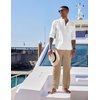 image:imageCOOFANDY Mens 2 Piece Cotton Sets Casual Long Sleeve Cuban Henley Shirt and Loose Pants Set Beach Vacation OutfitsWhite Shirt Khaki Pants