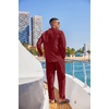 image:imageCOOFANDY Mens 2 Piece Cotton Sets Casual Long Sleeve Cuban Henley Shirt and Loose Pants Set Beach Vacation OutfitsWine Red