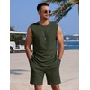 image:imageCOOFANDY Mens 2 Piece Outfits Beach Knit Jacquard Sleeveless Shirt and Shorts Sets Summer Athletic Vacation SetArmy Green