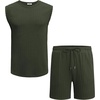image:imageCOOFANDY Mens 2 Piece Outfits Beach Knit Jacquard Sleeveless Shirt and Shorts Sets Summer Athletic Vacation SetArmy Green