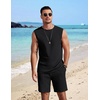 image:imageCOOFANDY Mens 2 Piece Outfits Beach Knit Jacquard Sleeveless Shirt and Shorts Sets Summer Athletic Vacation SetBlack
