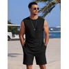 image:imageCOOFANDY Mens 2 Piece Outfits Beach Knit Jacquard Sleeveless Shirt and Shorts Sets Summer Athletic Vacation SetBlack