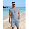 image:imageCOOFANDY Mens 2 Piece Outfits Beach Knit Jacquard Sleeveless Shirt and Shorts Sets Summer Athletic Vacation SetLight Blue