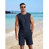 image:imageCOOFANDY Mens 2 Piece Outfits Beach Knit Jacquard Sleeveless Shirt and Shorts Sets Summer Athletic Vacation SetNavy Blue