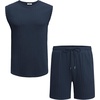 image:imageCOOFANDY Mens 2 Piece Outfits Beach Knit Jacquard Sleeveless Shirt and Shorts Sets Summer Athletic Vacation SetNavy Blue