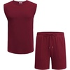 image:imageCOOFANDY Mens 2 Piece Outfits Beach Knit Jacquard Sleeveless Shirt and Shorts Sets Summer Athletic Vacation SetWine Red