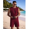 image:imageCOOFANDY Mens 2 Piece Outfits Beach Knit Jacquard Sleeveless Shirt and Shorts Sets Summer Athletic Vacation SetWine Red