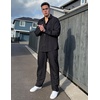 image:imageCOOFANDY Mens 2 Piece Outfits Long Sleeve Button Down Cuban Shirt and Pants Set Summer Beach SetsBlack