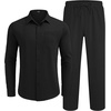 image:imageCOOFANDY Mens 2 Piece Outfits Long Sleeve Button Down Cuban Shirt and Pants Set Summer Beach SetsBlack