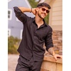 image:imageCOOFANDY Mens 2 Piece Outfits Long Sleeve Button Down Cuban Shirt and Pants Set Summer Beach SetsBlack