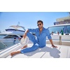 image:imageCOOFANDY Mens 2 Piece Outfits Long Sleeve Button Down Cuban Shirt and Pants Set Summer Beach SetsBlue
