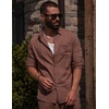 image:imageCOOFANDY Mens 2 Piece Outfits Long Sleeve Button Down Cuban Shirt and Pants Set Summer Beach SetsBrown