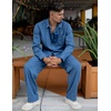 image:imageCOOFANDY Mens 2 Piece Outfits Long Sleeve Button Down Cuban Shirt and Pants Set Summer Beach SetsDenim Blue