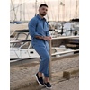 image:imageCOOFANDY Mens 2 Piece Outfits Long Sleeve Button Down Cuban Shirt and Pants Set Summer Beach SetsDenim Blue