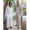 image:imageCOOFANDY Mens 2 Piece Outfits Long Sleeve Button Down Cuban Shirt and Pants Set Summer Beach SetsKhaki