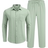image:imageCOOFANDY Mens 2 Piece Outfits Long Sleeve Button Down Cuban Shirt and Pants Set Summer Beach SetsLight Green