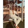 image:imageCOOFANDY Mens 2 Piece Outfits Long Sleeve Button Down Cuban Shirt and Pants Set Summer Beach SetsLight Green