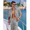 image:imageCOOFANDY Mens 2 Piece Outfits Long Sleeve Button Down Cuban Shirt and Pants Set Summer Beach SetsLight Grey