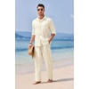 image:imageCOOFANDY Mens 2 Piece Outfits Long Sleeve Button Down Cuban Shirt and Pants Set Summer Beach SetsLight Khaki