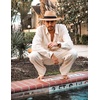 image:imageCOOFANDY Mens 2 Piece Outfits Long Sleeve Button Down Cuban Shirt and Pants Set Summer Beach SetsLight Khaki