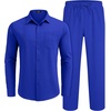 image:imageCOOFANDY Mens 2 Piece Outfits Long Sleeve Button Down Cuban Shirt and Pants Set Summer Beach SetsRoyal Blue
