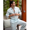 image:imageCOOFANDY Mens 2 Piece Outfits Long Sleeve Button Down Cuban Shirt and Pants Set Summer Beach SetsSky Blue