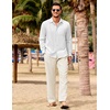 image:imageCOOFANDY Mens 2 Piece Outfits Long Sleeve Button Down Cuban Shirt and Pants Set Summer Beach SetsWhite ShirtBeige Pants