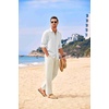 image:imageCOOFANDY Mens 2 Piece Outfits Long Sleeve Button Down Cuban Shirt and Pants Set Summer Beach SetsWhite ShirtBeige Pants