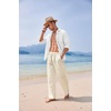 image:imageCOOFANDY Mens 2 Piece Outfits Long Sleeve Button Down Cuban Shirt and Pants Set Summer Beach SetsWhite ShirtBeige Pants