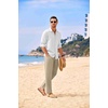 image:imageCOOFANDY Mens 2 Piece Outfits Long Sleeve Button Down Cuban Shirt and Pants Set Summer Beach SetsWhite ShirtKhaki Pants