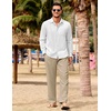 image:imageCOOFANDY Mens 2 Piece Outfits Long Sleeve Button Down Cuban Shirt and Pants Set Summer Beach SetsWhite ShirtKhaki Pants