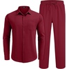 image:imageCOOFANDY Mens 2 Piece Outfits Long Sleeve Button Down Cuban Shirt and Pants Set Summer Beach SetsWine Red