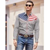 image:imageCOOFANDY Mens American Flag Button Down Shirts Western Cowboy Shirt Slim Fit Patriotic Long Sleeve ShirtLight Grey