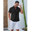 image:imageCOOFANDY Mens Button Down Shirt Short Sleeve Casual Stylish Cotton Shirts Linen Textured Summer Beach Wedding ShirtBlack