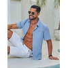 image:imageCOOFANDY Mens Button Down Shirt Short Sleeve Casual Stylish Cotton Shirts Linen Textured Summer Beach Wedding ShirtBlue