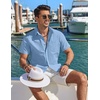 image:imageCOOFANDY Mens Button Down Shirt Short Sleeve Casual Stylish Cotton Shirts Linen Textured Summer Beach Wedding ShirtBlue