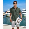 image:imageCOOFANDY Mens Button Down Shirt Short Sleeve Casual Stylish Cotton Shirts Linen Textured Summer Beach Wedding ShirtDeep Green