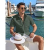 image:imageCOOFANDY Mens Button Down Shirt Short Sleeve Casual Stylish Cotton Shirts Linen Textured Summer Beach Wedding ShirtDeep Green