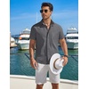 image:imageCOOFANDY Mens Button Down Shirt Short Sleeve Casual Stylish Cotton Shirts Linen Textured Summer Beach Wedding ShirtDeep Grey
