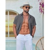 image:imageCOOFANDY Mens Button Down Shirt Short Sleeve Casual Stylish Cotton Shirts Linen Textured Summer Beach Wedding ShirtDeep Grey