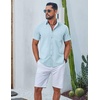image:imageCOOFANDY Mens Button Down Shirt Short Sleeve Casual Stylish Cotton Shirts Linen Textured Summer Beach Wedding ShirtLight Blue