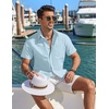 image:imageCOOFANDY Mens Button Down Shirt Short Sleeve Casual Stylish Cotton Shirts Linen Textured Summer Beach Wedding ShirtLight Blue