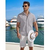 image:imageCOOFANDY Mens Button Down Shirt Short Sleeve Casual Stylish Cotton Shirts Linen Textured Summer Beach Wedding ShirtLight Grey