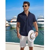image:imageCOOFANDY Mens Button Down Shirt Short Sleeve Casual Stylish Cotton Shirts Linen Textured Summer Beach Wedding ShirtMidnight Blue