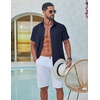 image:imageCOOFANDY Mens Button Down Shirt Short Sleeve Casual Stylish Cotton Shirts Linen Textured Summer Beach Wedding ShirtMidnight Blue