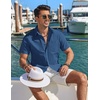 image:imageCOOFANDY Mens Button Down Shirt Short Sleeve Casual Stylish Cotton Shirts Linen Textured Summer Beach Wedding ShirtNavy Blue